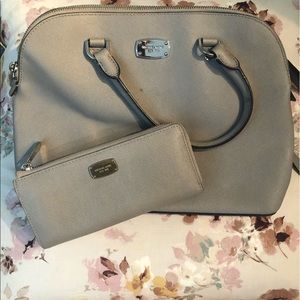 Michael Kors Gray Satchel With Matching Wallet
